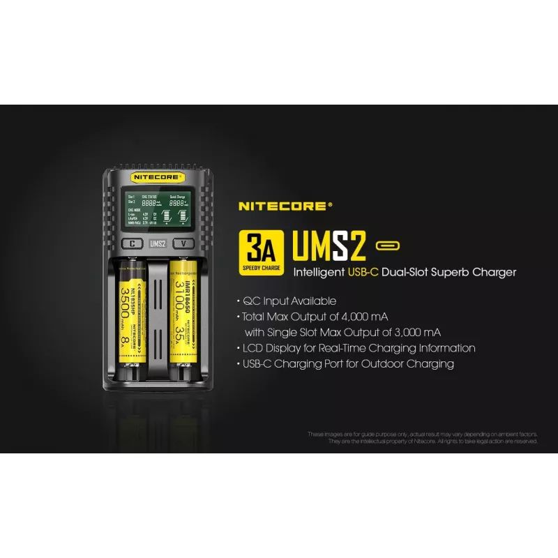 Nitecore UMS2 įkroviklis buitinėms baterijoms, Li-Ion, Ni-Cd