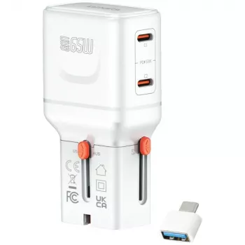Pasaulinis kelioninis įkroviklis World 65W USB-C + USB-A baltas