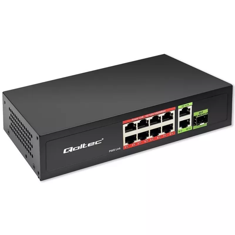 Eterneto jungiklis QOLTEC 52297 PoE RJ45 su PoE Uplink ir SFP prievadu