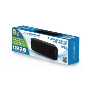 Nešiojamas stereo garsiakalbis ESPERANZA FOLK Black — 6 W RMS, Bluetooth, MicroSD, LiPo baterija