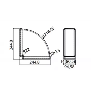 Ortakio alkūnė Faber Curve CRO 90, 90°, 220 x 90 mm