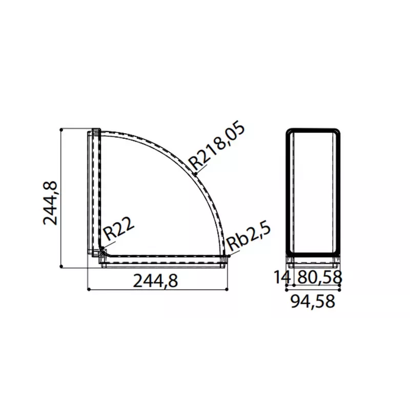 Ortakio alkūnė Faber Curve CRO 90, 90°, 220 x 90 mm