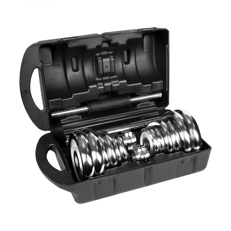 Reguliuojami hanteliai Rebel Chrome 20 kg su dėklu ir štangų strypais (2) — svareliai 2,5 kg, 1,25 kg, 0,5 kg