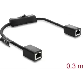 DELOCK RJ45 kabelis Cat.6 F/UTP 0,3 m su įtaisytu jungikliu, mėlynas