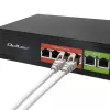 Eterneto PoE jungiklis QOLTEC 52289 — 4x RJ45 PoE prievadai, 2x RJ45 uplink, 65W galios biudžetas
