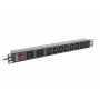 LANBERG PDU-02I1908I-0200-C20-BK stovo maitinimo skirstytuvas — 1U, 10×C13, 16A, 2 m laidas, 19 colių