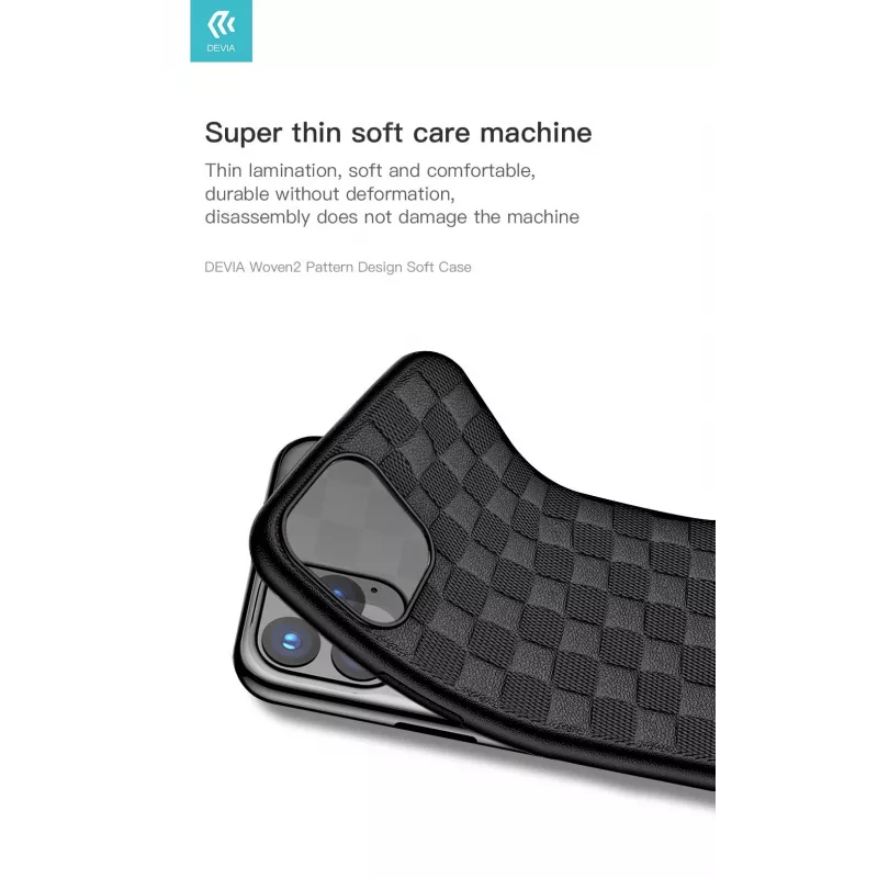 Minkštas apsauginis dėklas Devia Woven2, skirtas iPhone 11 Pro Max, austos tekstūros, juodas