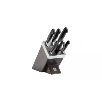 Peilių ir stalo įrankių blokas ZWILLING 35145-000-0 — 7 dalių nerūdijančio plieno ašmenys, plastikinės rankenos, kepimo, daržovių, šefo, mėsiniai peiliai, žirklių vieta