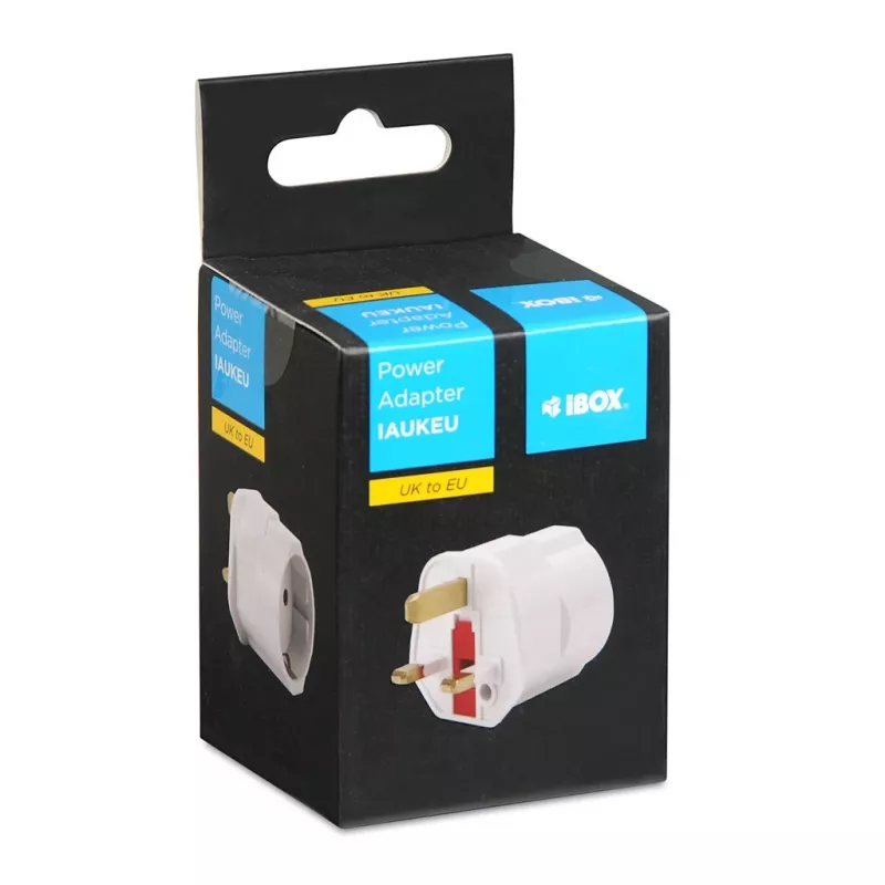 IBOX iaukeu maitinimo adapteris su keičiamais UK (G tipas) ir EU (E tipas) kištukais, 100–240V 50/60Hz, 7,5A, baltas