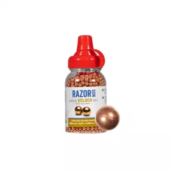Šautuvo šratai RazorGun 4,46 mm plieniniai BB, vario spalvos, 1500 vnt., plastikinė dozavimo talpa