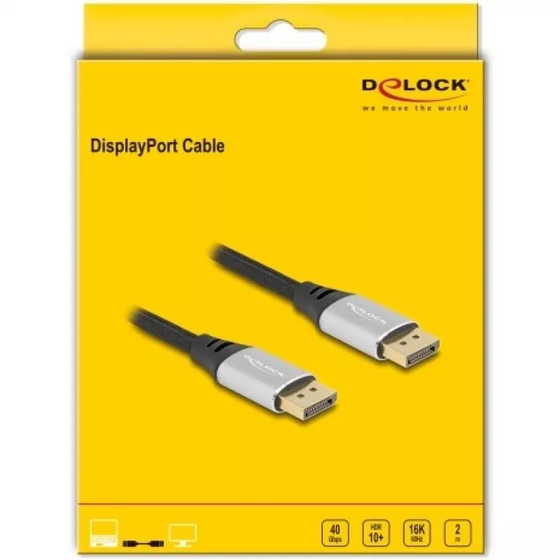 DeLOCK DisplayPort kabelis 16K 60 Hz 2 m sidabrinis metalinis