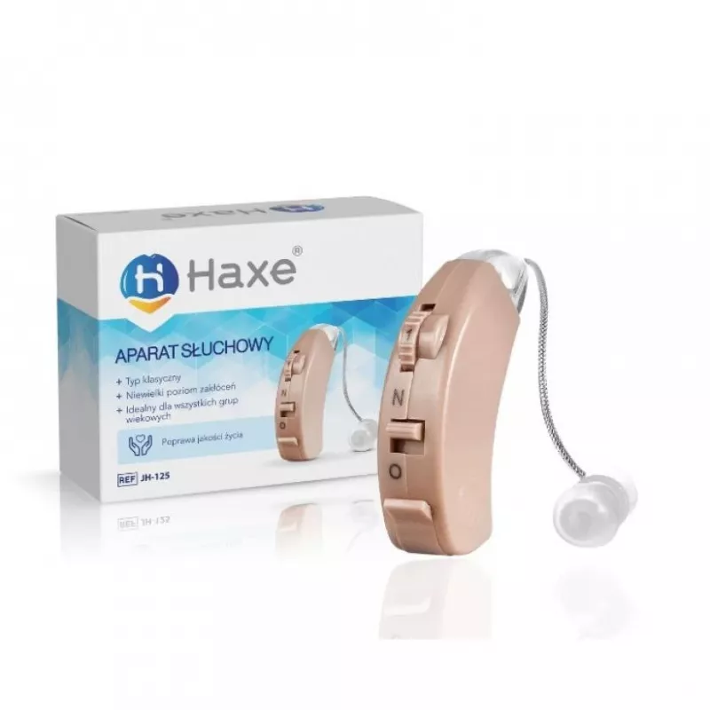 Haxe JH-125 ausies stiprintuvas, įdedamas į ausį, įkraunamas, smėlio spalvos, 4 garsumo lygiai, 45 dB stiprinimas