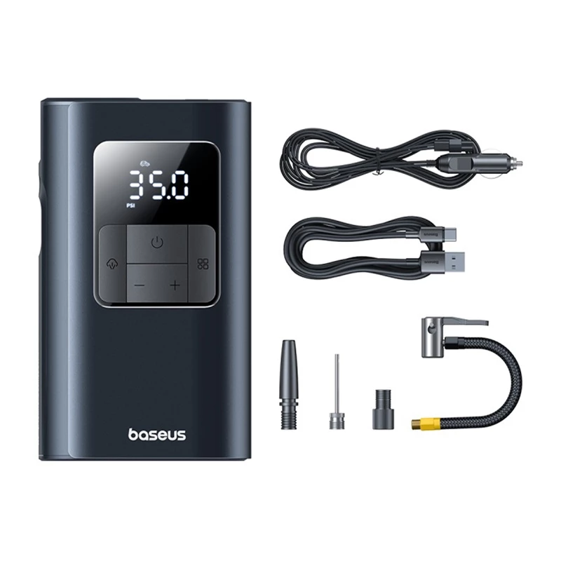 Baseus PrimeTrip VA1 padangų pripūtimo kompresorius, 75 W, 2 viename su žibintuvėliu ir 6000 mAh baterija, juodas