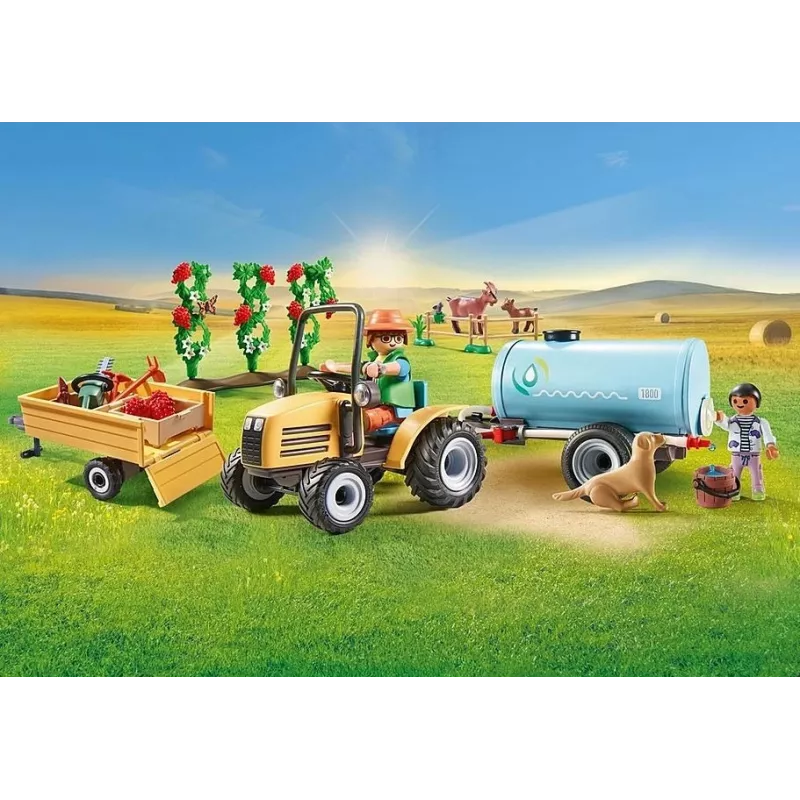 Playmobil 71442 Country: Traktorius su priekaba ir vandens rezervuaru – Šviežias derlius ūkyje, mokymasis apie aplinką, smagus vaidmenų žaidimas