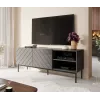 Spintelė AV/TV Cama Meble ABETO RTV ant juodo plieninio rėmo 150x42x60 cm grafitas/blizgus grafitas