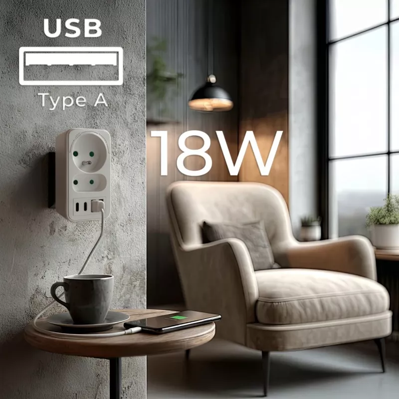 Maitinimo skirstytuvas MACLEAN MCE249 F/W – 2x kištukiniai lizdai (16A + 6A) ir 4x USB (2x A, 2x C PD 20W)