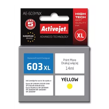 Activejet AE-603YNX rašalinė kasetė (Epson 603XL T03A44 pakaitalas; Supreme; 14 ml; geltona)