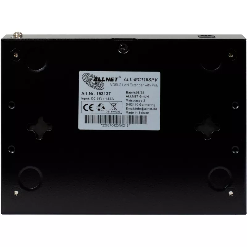 ALLNET ALL-MC116SPV-VDSL2 VDSL2 tiltinis modemas su 2x PoE prievadais (IEEE 802.3at, 30W/portui, 60W biudžetas)