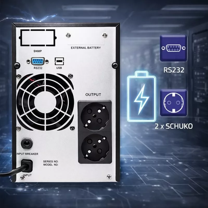 UPS QOLTEC Pure Sine Wave 1kVA 800W su AVR ir LCD ekranu