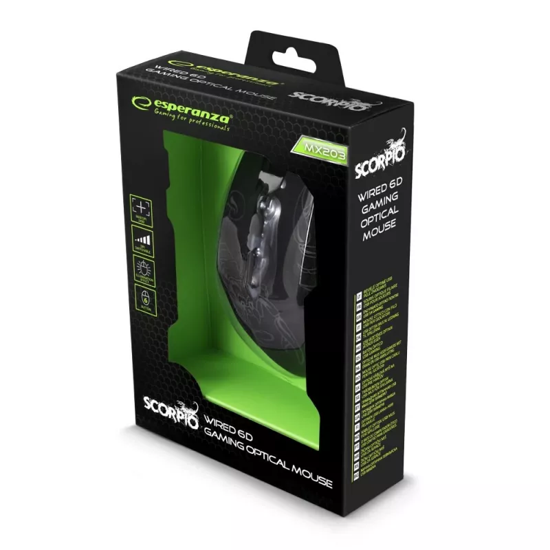 Esperanza MX203 SCORPIO pelė - USB - optinė - 6 mygtukai - mėlyna - juoda