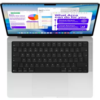 Nešiojamas kompiuteris Apple MacBook Pro sidabrinis MDE64D/A - 35,6 cm (14 inch), M5 10 branduolių lustas, 10 branduolių GPU, 24 GB RAM, 1 TB SSD / be maitinimo šaltinio