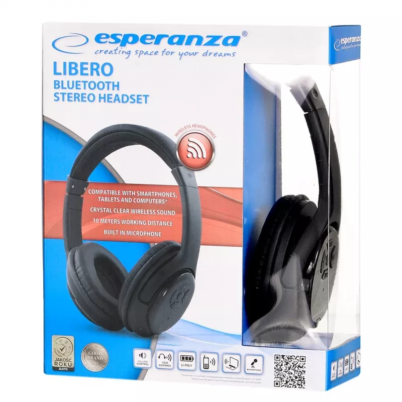 Esperanza Libero EH163K belaidės ausinės su galvos lankeliu, stereo, miniUSB, Bluetooth, juodos