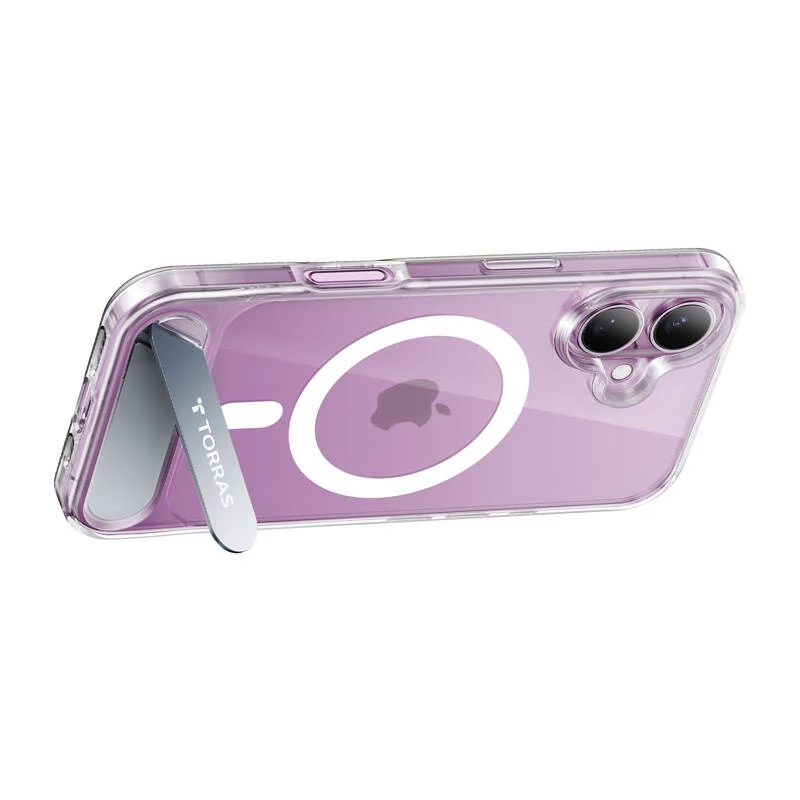 Dėklas Torras Pstand Series iPhone 16 Plus permatomas su integruota kojelė