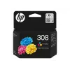 HP 308 Tri-color Original rašalo kasetė, standartinė išeiga, žydra, rausvai raudona, geltona, dažų pagrindu, 1 vnt., 120 puslapių, kombinuotas paketas