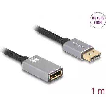 DeLOCK DisplayPort prailginimo kabelis 8K 60 Hz 1 m pilkas metalinis be fiksatoriaus