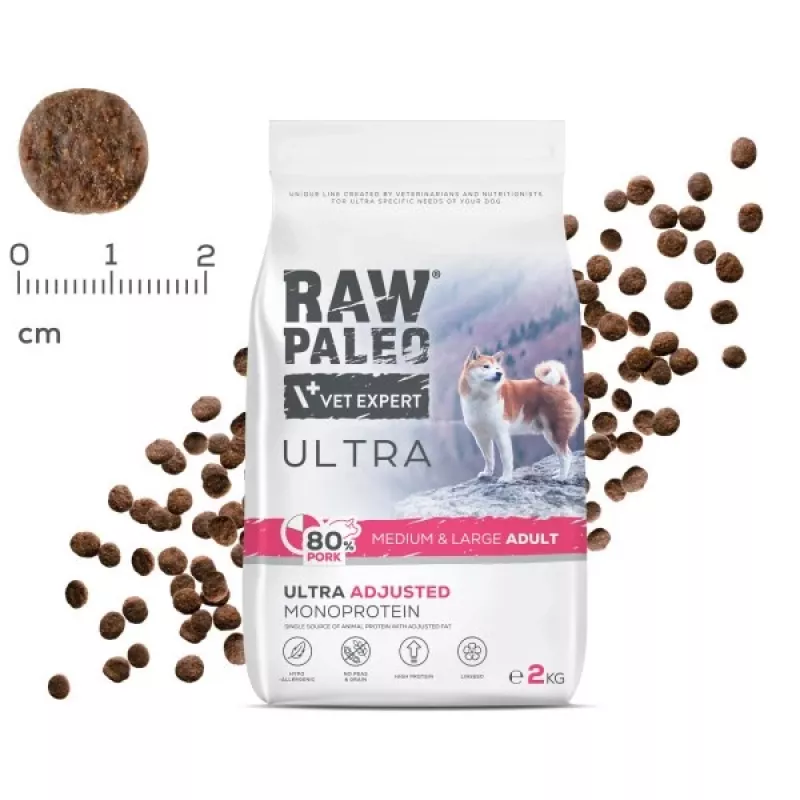 RAW PALEO Ultra Kiauliena Vidutinė ir Didelė Suaugusiems - sausas šunų maistas - 10kg