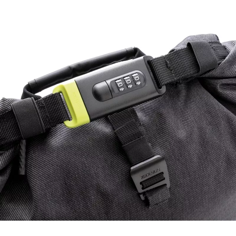 Kuprinė XDDESIGN Urban Lite Black – 21 L (išplečiama iki 27 L), 15,6 colių nešiojamojo kompiuterio skyrius, atspari vandeniui, vežimėlio diržas