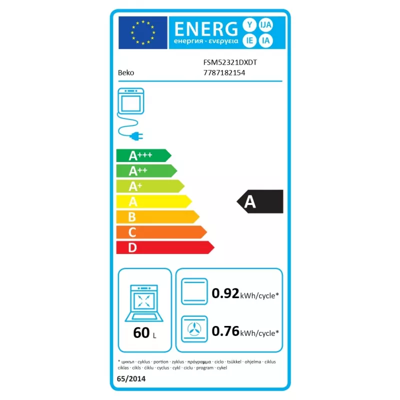 Kombinuota viryklė su dujine kaitlente ir elektrine orkaite BEKO FSM52321DXDT nerūdijantis plienas 50 cm, energijos klasė A