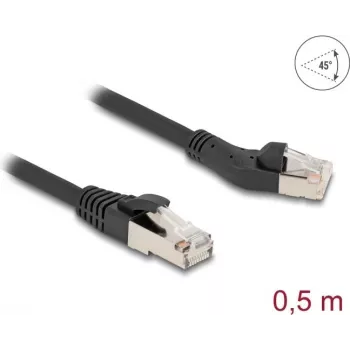 Tinklo kabelis DeLOCK RJ45 Cat.8.1 kištukas 45° kairėn 0,5 m juodas