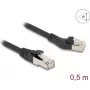 Tinklo kabelis DeLOCK RJ45 Cat.8.1 kištukas 45° kairėn 0,5 m juodas