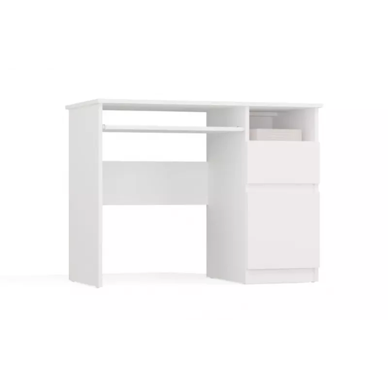 Stalinis kompiuterinis stalas PORTO Desk Right White, 985×510×755 mm, 1 stalčius, klaviatūros lentyna