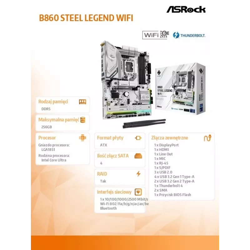 ASRock B860 Steel Legend WiFi ATX pagrindinė plokštė