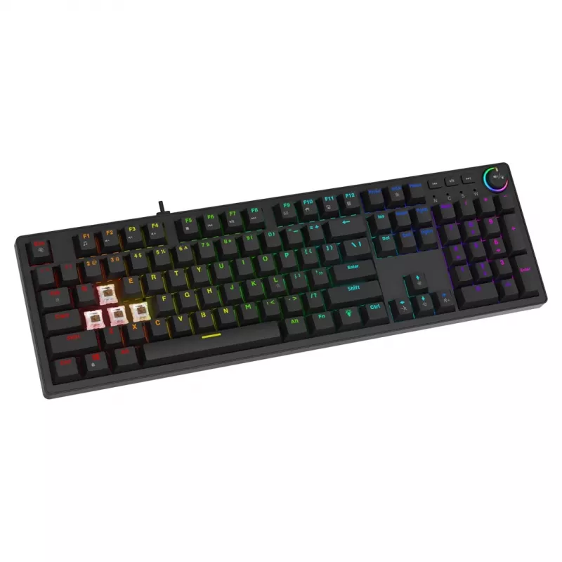 Mechaninė žaidimų klaviatūra SAVIO STYX Outemu Blue Hot-Swap RGB USB QWERTY US International juoda 104 klavišų Full-size