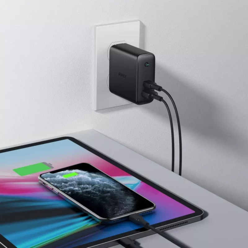 Aukey PA-D3 Sieninis įkroviklis 2xUSB Power Delivery (1xUSB + 1xUSB C) 5.4A 60W Dynamic Detect