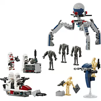 LEGO Star Wars Clone Trooper & Battle Droid Battle Pack – Klonų kareivio ir kovos droido rinkinys su greičio dviračiu, 4 minifigūrėlėmis ir 5 figūrėlėmis
