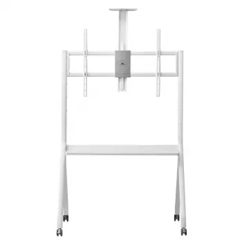Grindinis stovas televizoriui MACLEAN MC-114 W, 55–100 colių, baltas, VESA iki 900x600, maks. apkrova 120 kg, aukštis 115–152 cm, lentyna