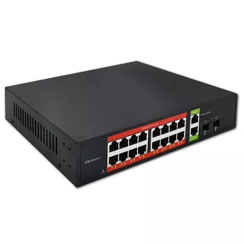 Tinklo jungiklis QOLTEC 52292 – Gigabit Ethernet PoE, 16x RJ45, 2x RJ45 uplink, 2x SFP