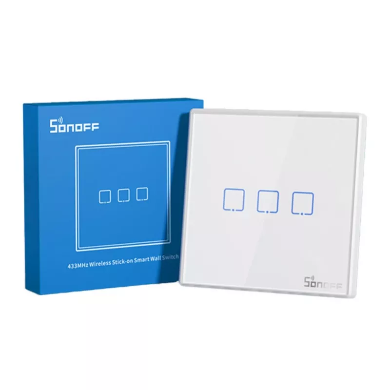 Belaidis išmanusis jungiklis Sonoff T2EU3C-RF 433MHz (3 kanalų)