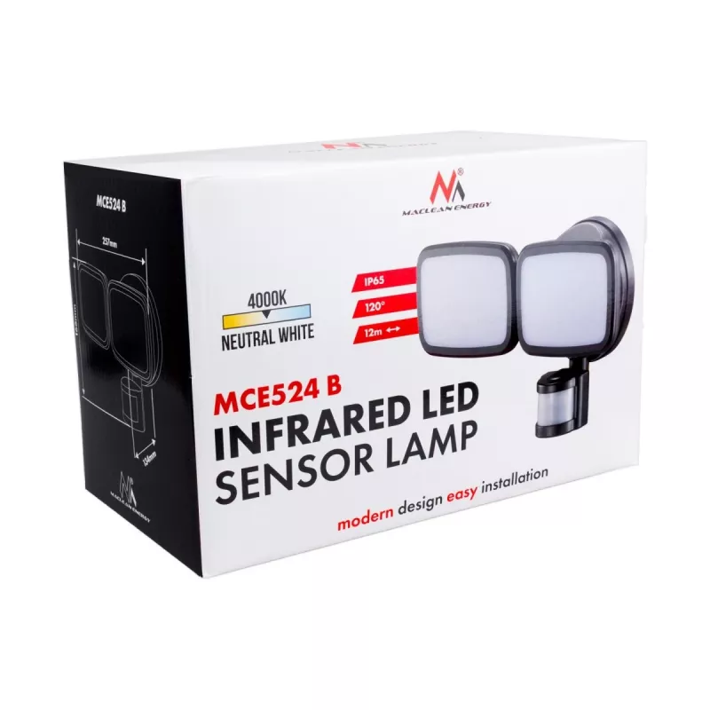 LED sieninis šviestuvas MACLEAN MCE524 su PIR judesio davikliu, modelis MCE524 B