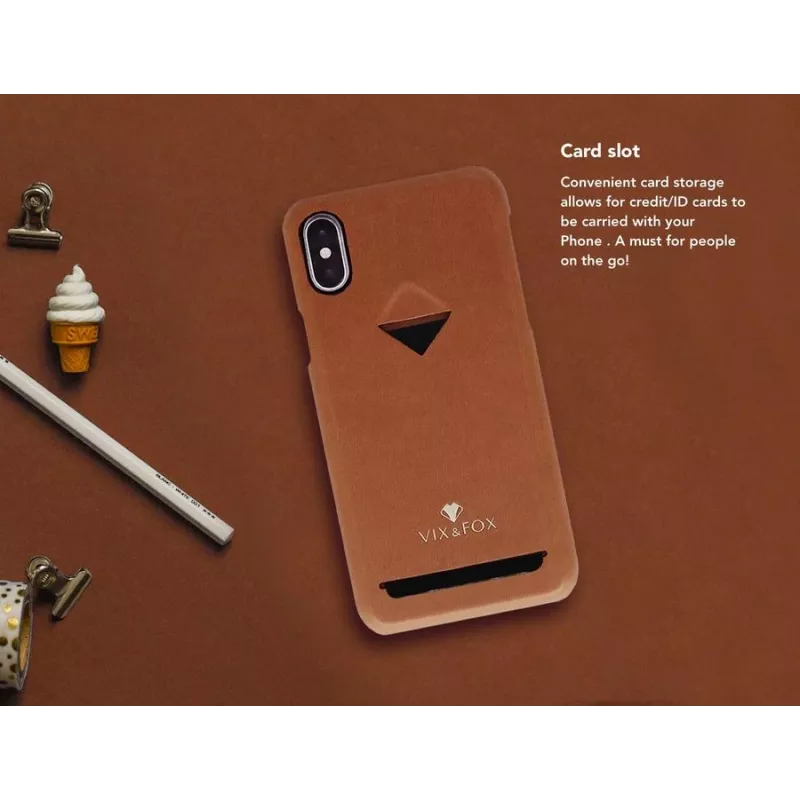 Dėklas su kortelių kišene VixFox iPhone XSMAX – karamelinė ruda