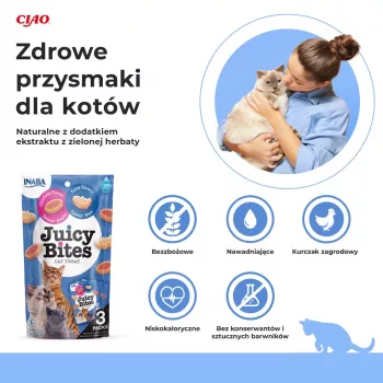 Šlapi kačių skanėstai INABA Juicy Bites Vištiena ir Tunas 3 x 11 g paketėliai, be grūdų, baltymai 24%, drėgmė 71%