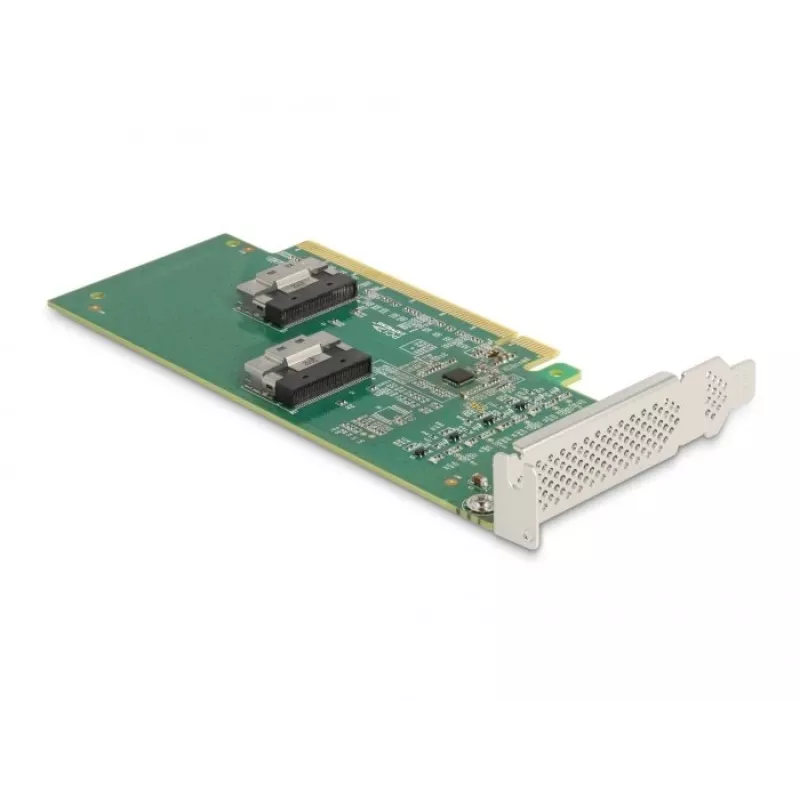 DeLOCK PCI Express 4.0 x16 kortelė su 4 x SFF-8639 (U.2) prievadais NVMe diskams – bifurkacija – Low Profile formos faktorius