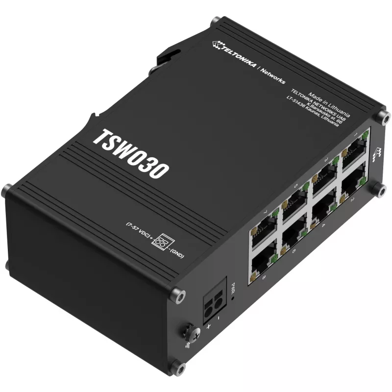Teltonika TSW030, nevaldomas 8 prievadų pramoninis Ethernet jungiklis