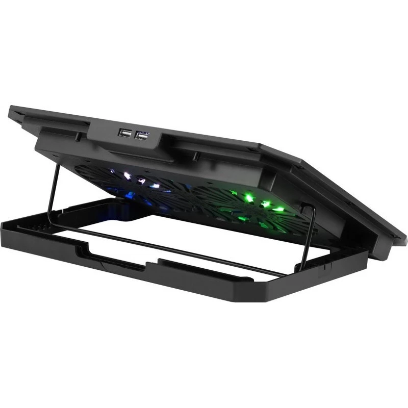 Nešiojamojo kompiuterio aušinimo padėklas DEFENDER NS-510 su 2 ventiliatoriais, 2×USB prievadais ir RGB apšvietimu