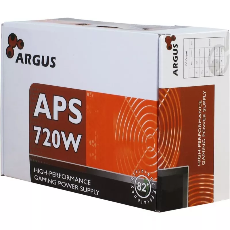 INTER TECH Argus APS-720W - Maitinimo blokas (115-230 V, 20+4 kontaktų ATX, 47-63 Hz, 12V1, +12V2, +3.3V, +5V, +5Vsb, 12V, aktyvus, ATX, juoda)