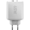 USB-C dvigubas greitas įkroviklis, PD, GaN, 65 W (baltas, 1x USB-C, 1x USB-A, Power Delivery)